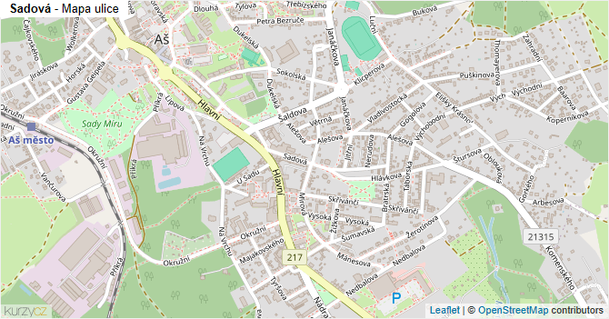 Sadová - mapa ulice