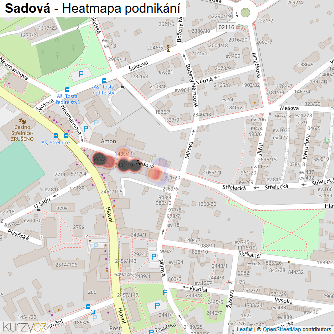 Mapa Sadová - Firmy v ulici.