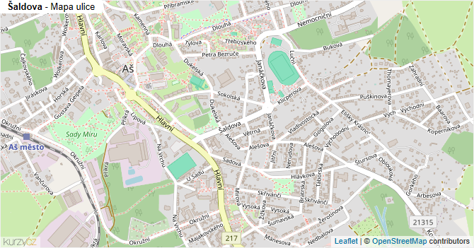 Šaldova - mapa ulice