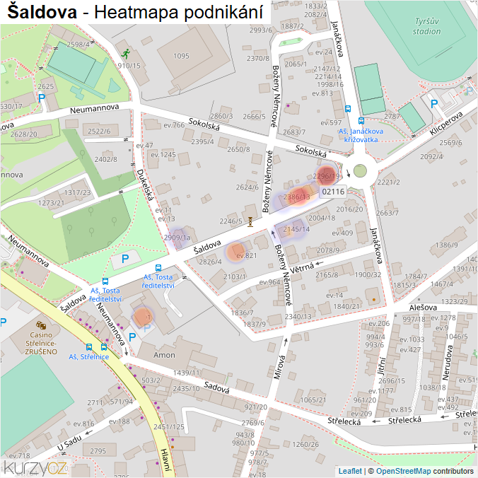 Mapa Šaldova - Firmy v ulici.