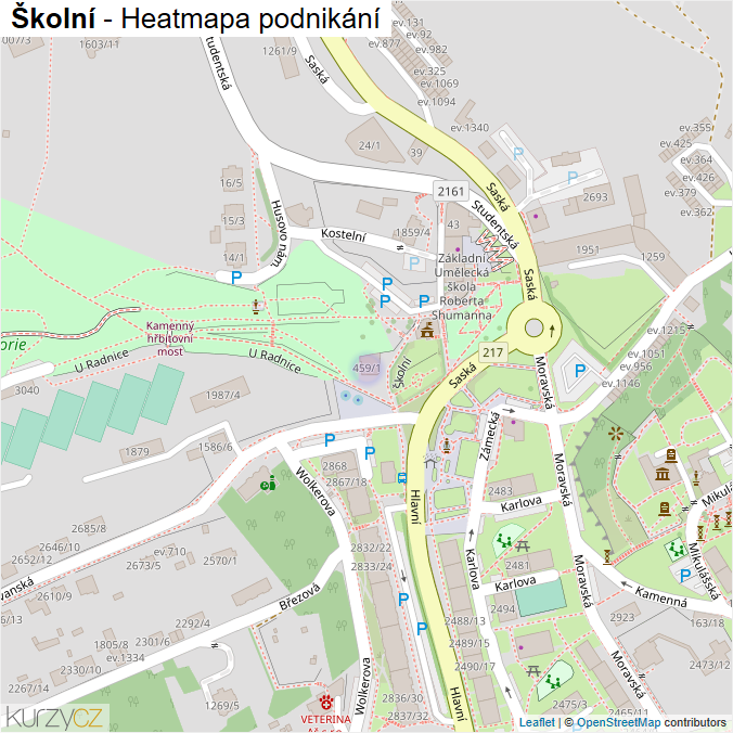 Mapa Školní - Firmy v ulici.