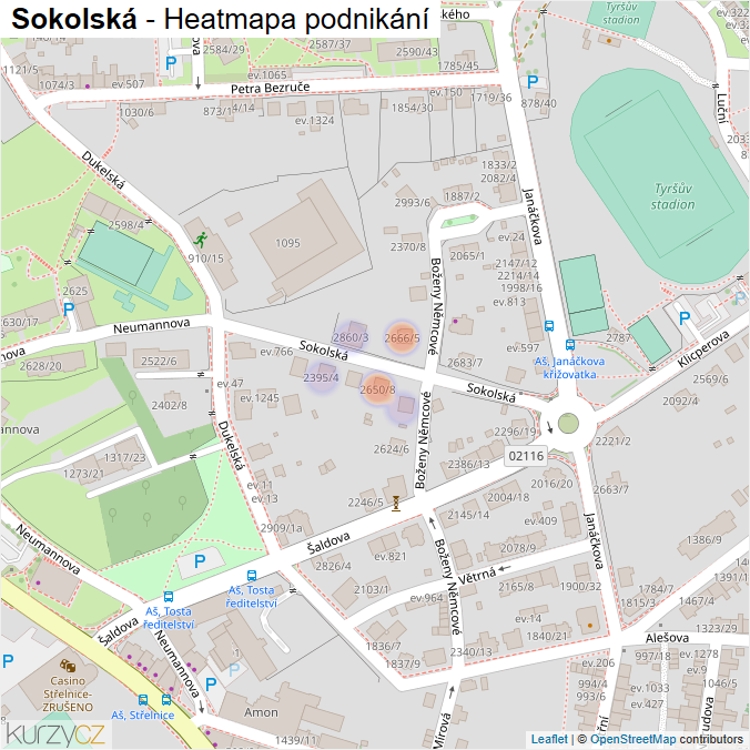 Mapa Sokolská - Firmy v ulici.