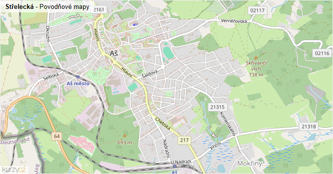 Střelecká - záplavové mapy stoleté vody