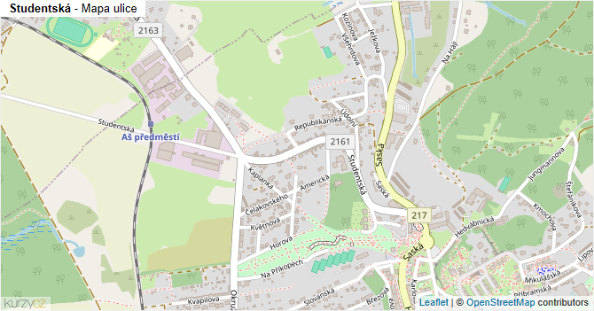 Studentská - mapa ulice