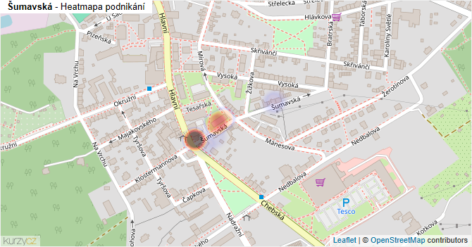 Šumavská - mapa podnikání