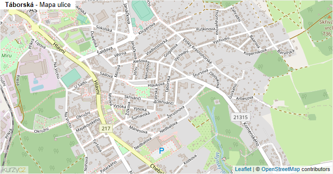 Táborská - mapa ulice