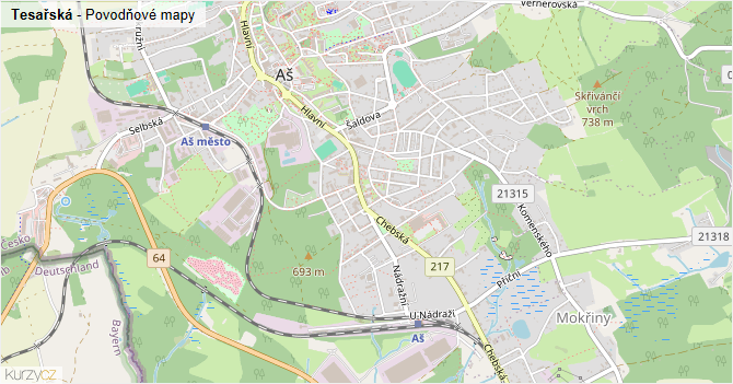 Tesařská - záplavové mapy stoleté vody