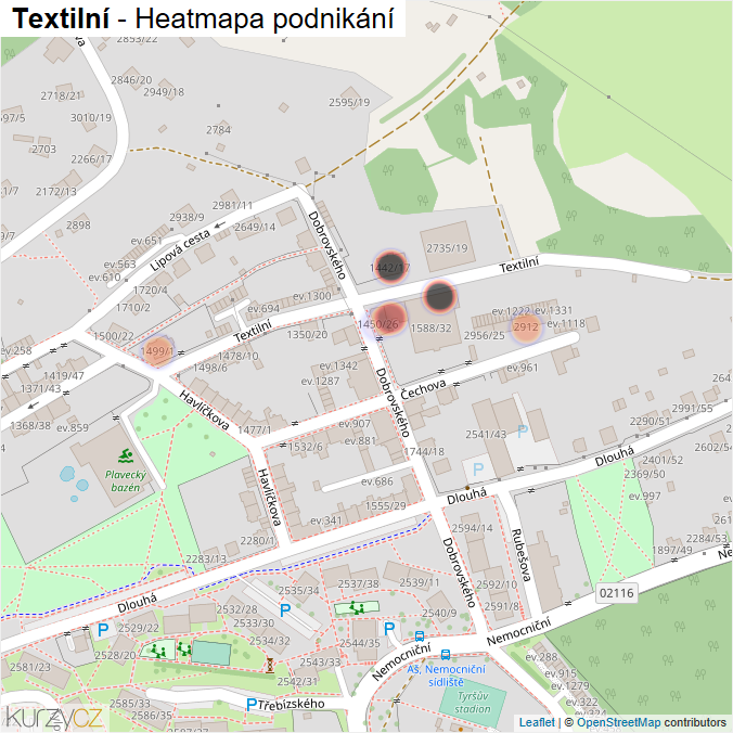 Mapa Textilní - Firmy v ulici.