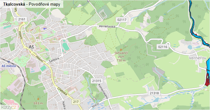 Tkalcovská - záplavové mapy stoleté vody