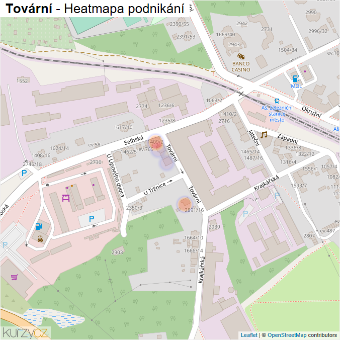Mapa Tovární - Firmy v ulici.