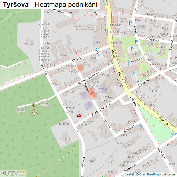 Mapa Tyršova - Firmy v ulici.