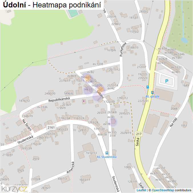 Mapa Údolní - Firmy v ulici.