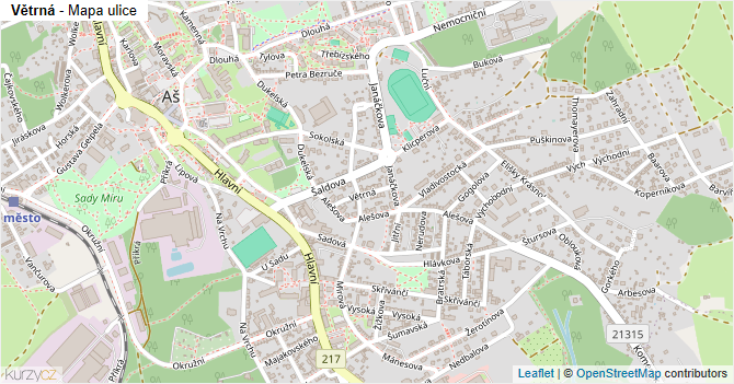 Větrná - mapa ulice