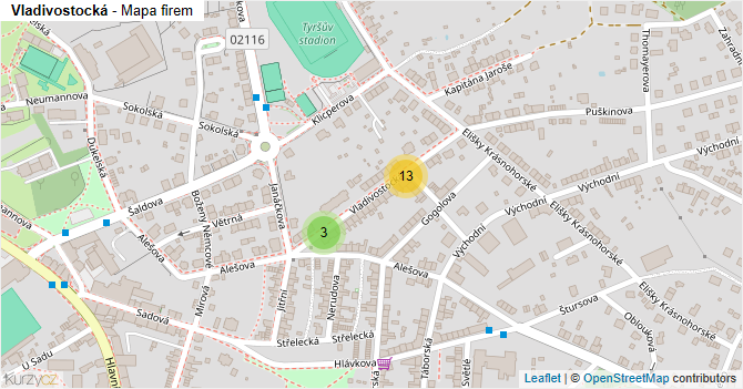 Vladivostocká - mapa firem