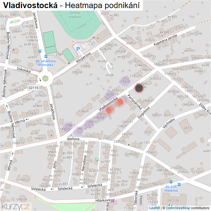 Mapa Vladivostocká - Firmy v ulici.