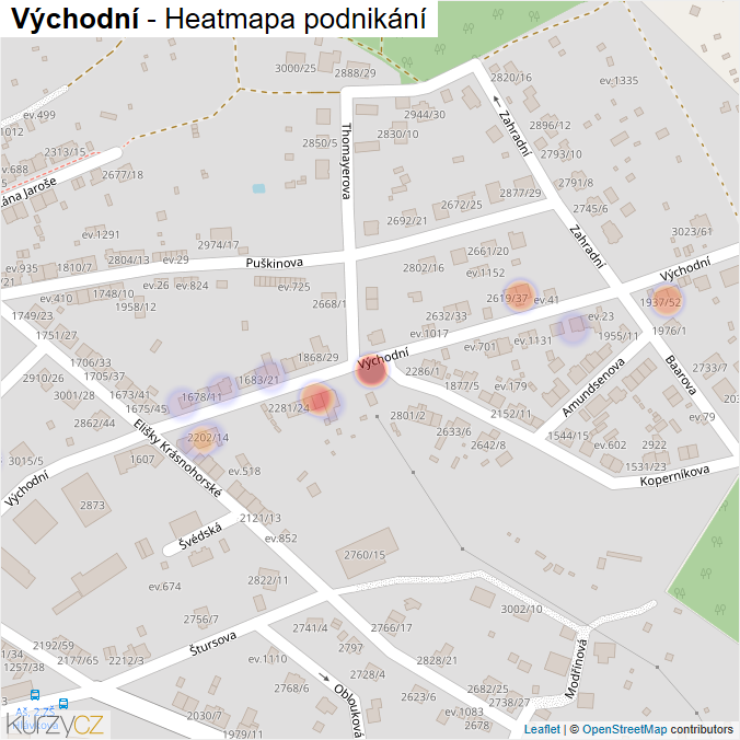 Mapa Východní - Firmy v ulici.