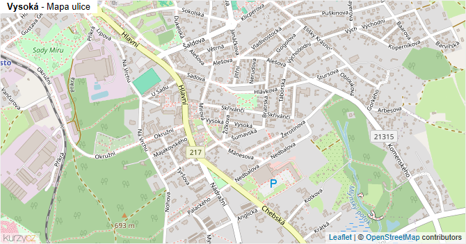Vysoká - mapa ulice