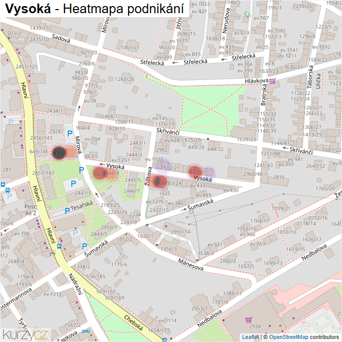 Mapa Vysoká - Firmy v ulici.