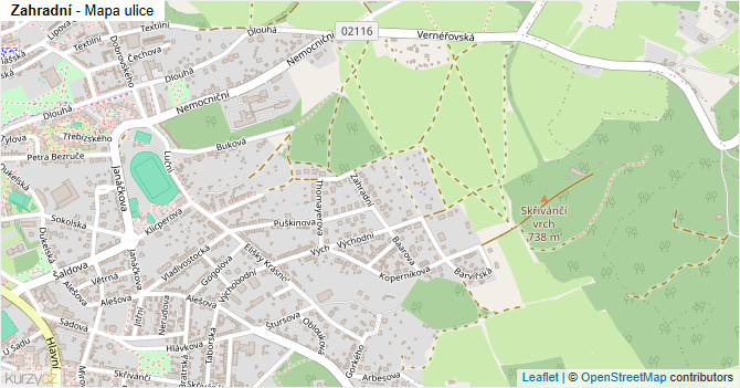 Zahradní - mapa ulice