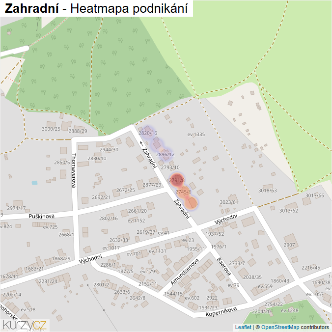 Mapa Zahradní - Firmy v ulici.