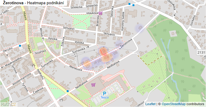 Žerotínova - mapa podnikání