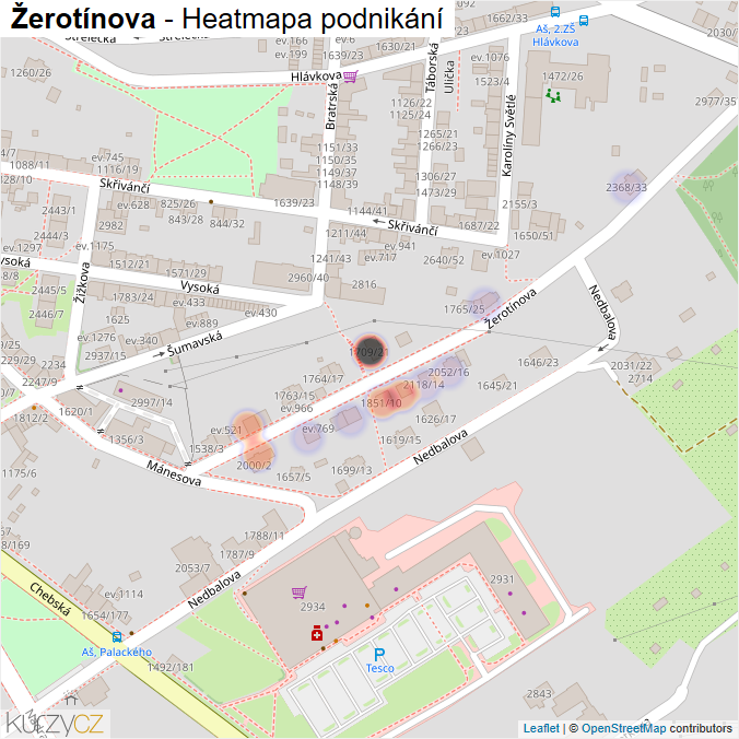 Mapa Žerotínova - Firmy v ulici.