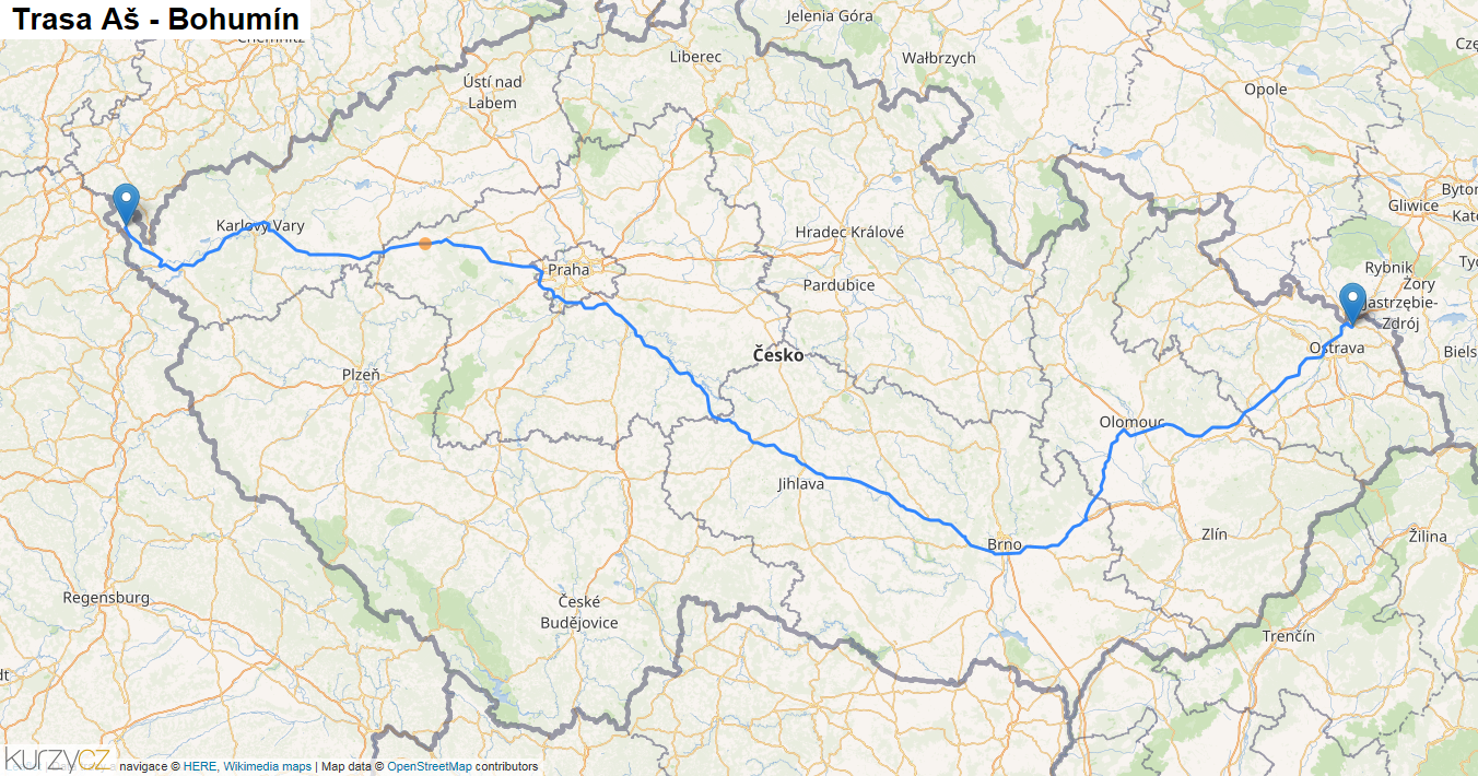 Aš-Bohumín, mapa trasy
