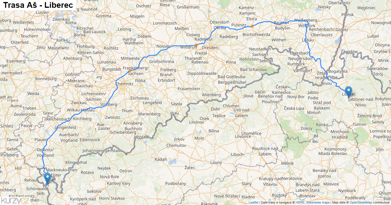 Aš-Liberec, mapa trasy