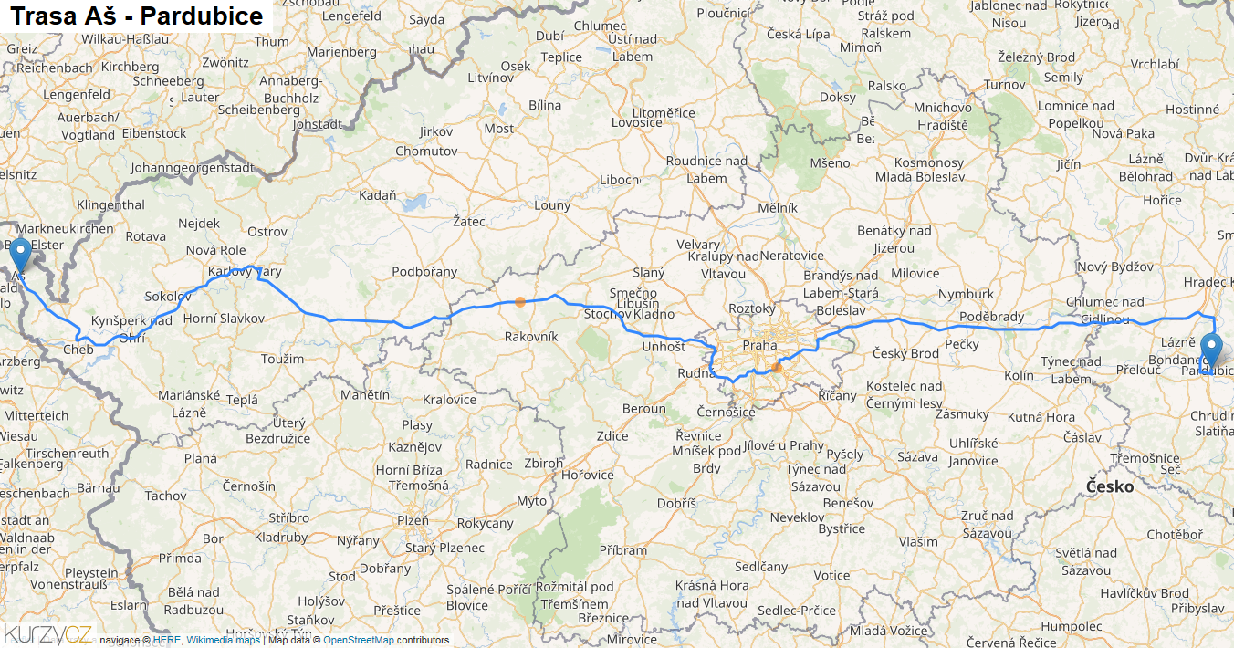 Aš-Pardubice, mapa trasy