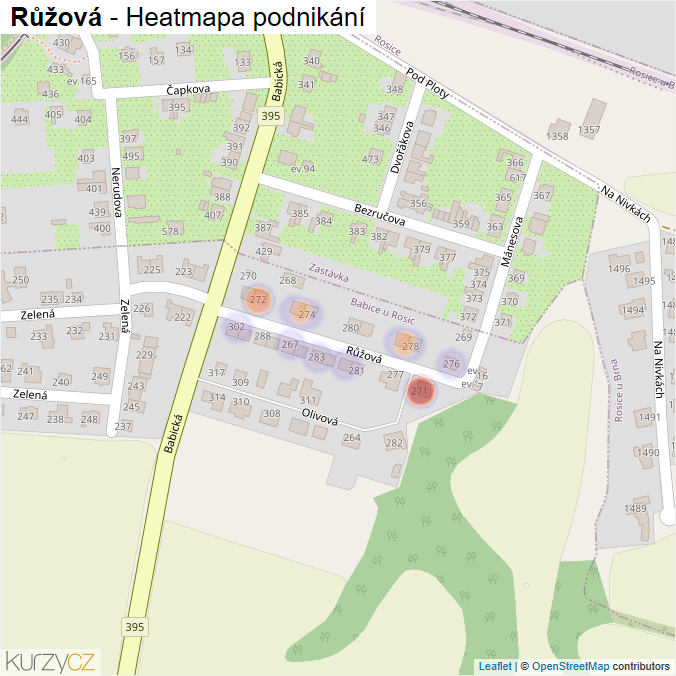 Mapa Růžová - Firmy v ulici.