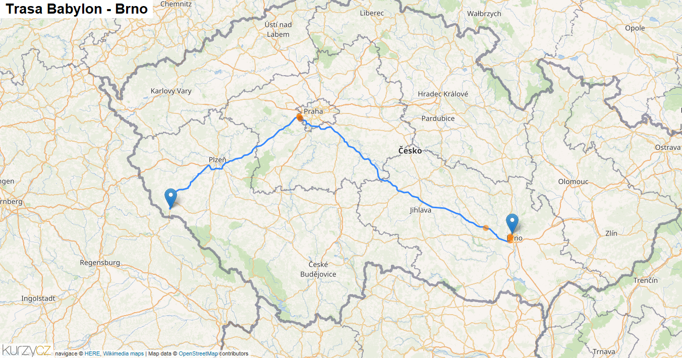 Babylon-Brno, mapa trasy