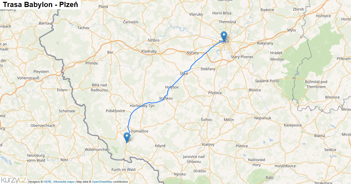 Babylon-Plzeň, mapa trasy
