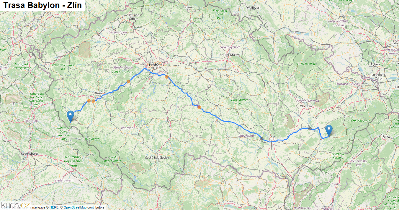 Babylon-Zlín, mapa trasy