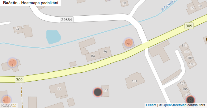Bačetín - mapa podnikání