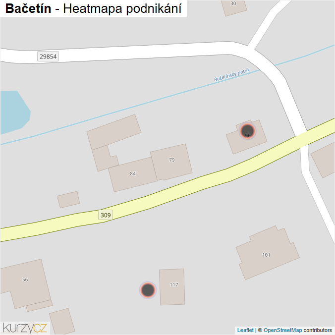 Mapa Bačetín - Firmy v obci.