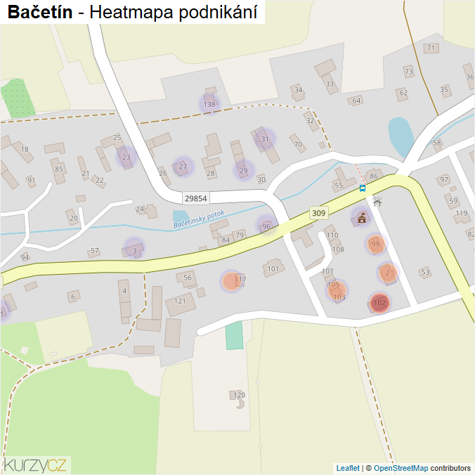 Mapa Bačetín - Firmy v části obce.
