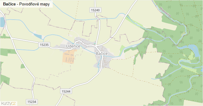 Bačice - záplavové mapy stoleté vody
