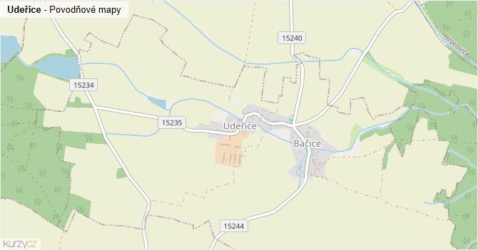Udeřice - záplavové mapy stoleté vody