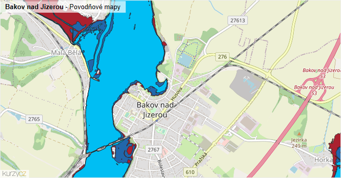 Bakov nad Jizerou - záplavové mapy stoleté vody