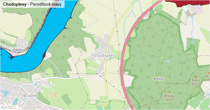 Chudoplesy - záplavové mapy stoleté vody