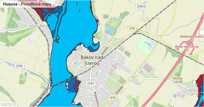 Husova - záplavové mapy stoleté vody