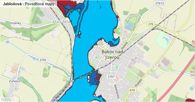 Jabloňová - záplavové mapy stoleté vody