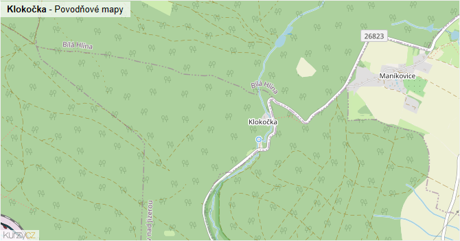 Klokočka - záplavové mapy stoleté vody