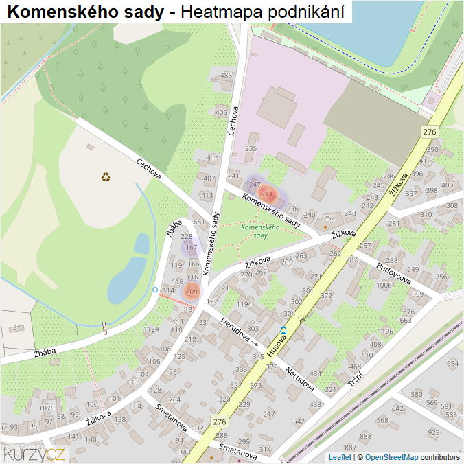 Mapa Komenského sady - Firmy v ulici.