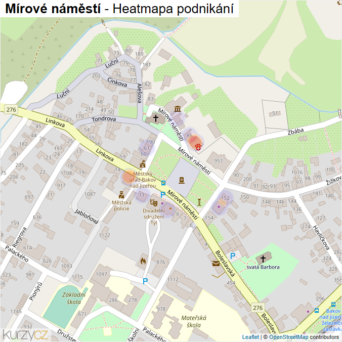 Mapa Mírové náměstí - Firmy v ulici.