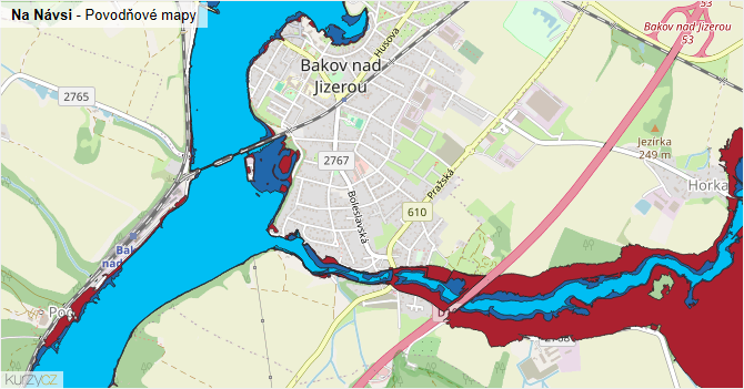 Na Návsi - záplavové mapy stoleté vody