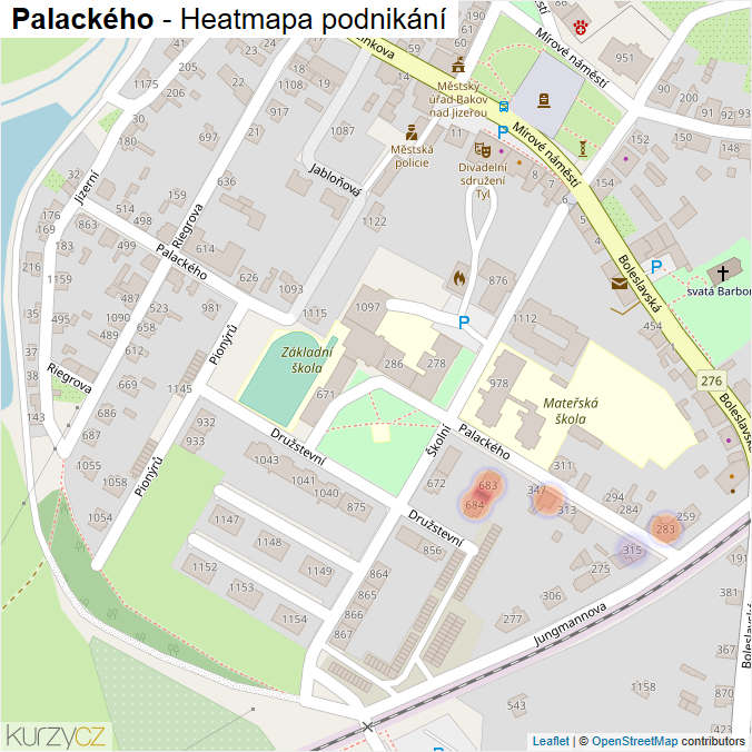 Mapa Palackého - Firmy v ulici.