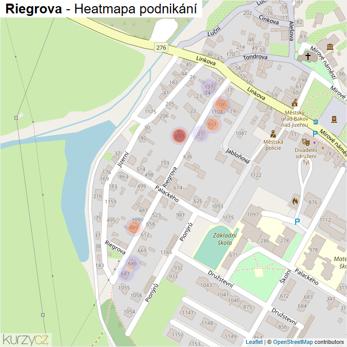 Mapa Riegrova - Firmy v ulici.