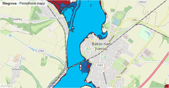 Riegrova - záplavové mapy stoleté vody