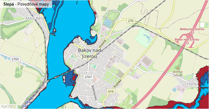Slepá - záplavové mapy stoleté vody